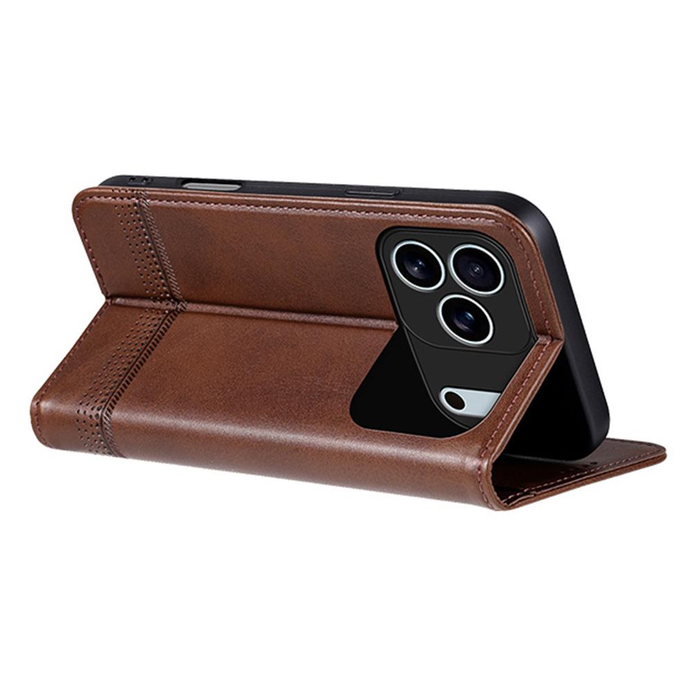 AZNS For iPhone 17 Pro Case Cowhide Texture PU Leather Wallet Phone Cover