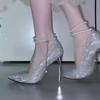 Silver High Heels Women's Stilettos New Bridesmaids Year-old Bar Mitzvah Main Wedding Dress Sequined Crystal Bridal Wedding Shoes
