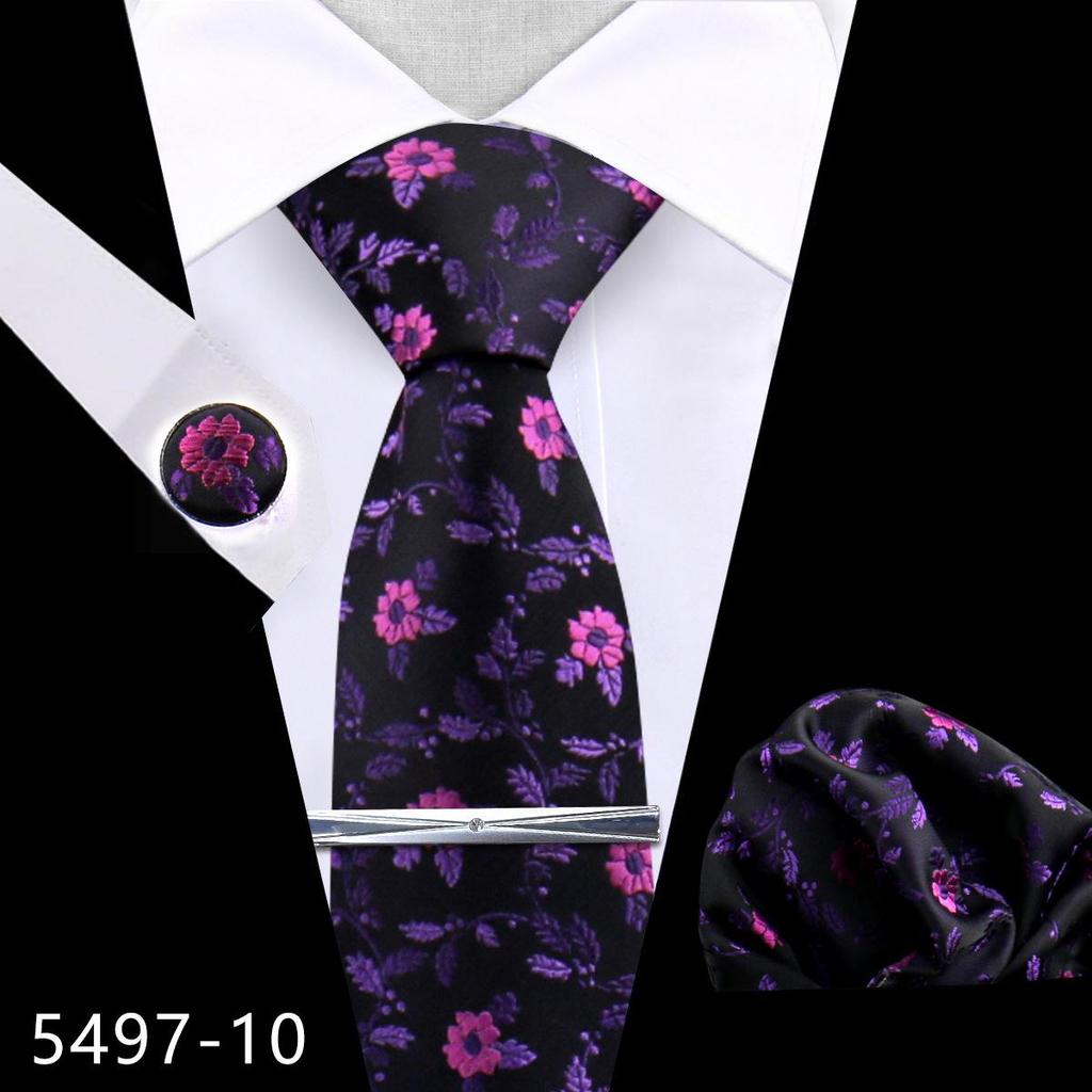 Men's Premium Polyester Tie, Pocket Square & Cufflink Set for Formal Events