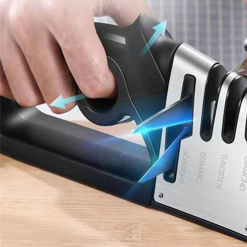 Multifunctional Knife Sharpening Tool, Stainless Steel Blade, Quick Sharpener, Handheld, Multifunction, Kitchenware, 4 In 1