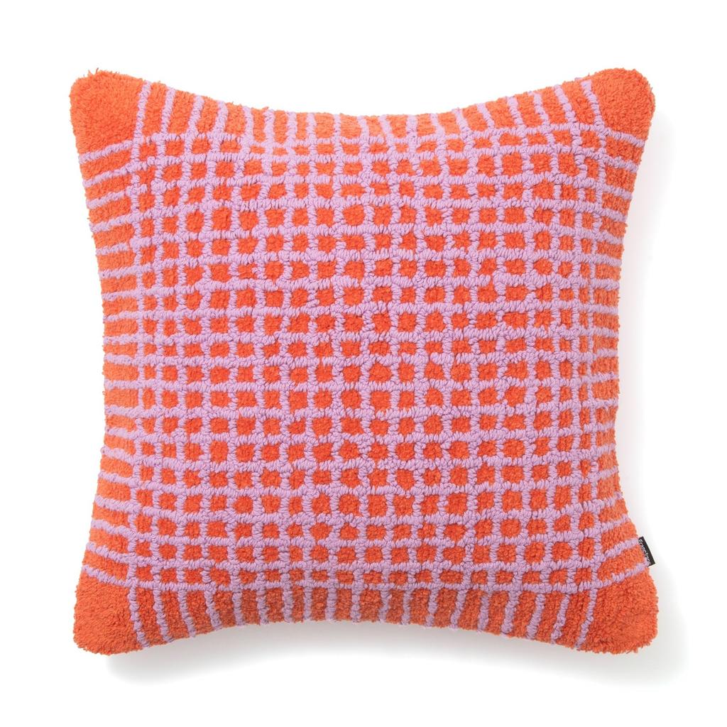 Francfranc Tufted Plaid Cushion Cover, 45cm X 45cm, Orange (035) - Perfect for Interior Decoration, Housewarmings, or As a Gift.