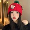 Bow Christmas Plush Cap Soft Thickened Brimless Cap Versatile Red Knitted Woolen Hat  Girls