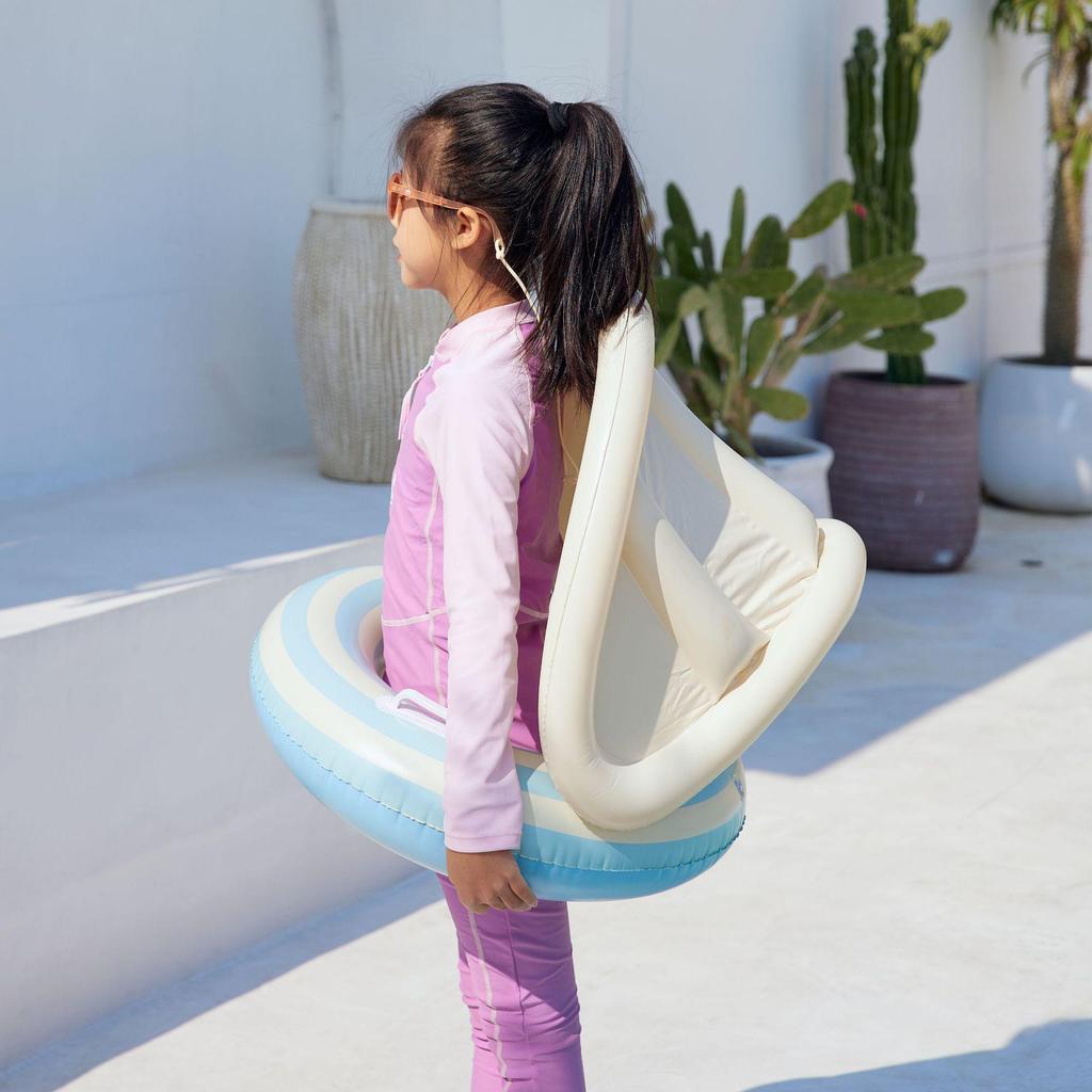 Xiaolu Danish Striped Baby Inflatable Swim Ring with Sunshade and Handles