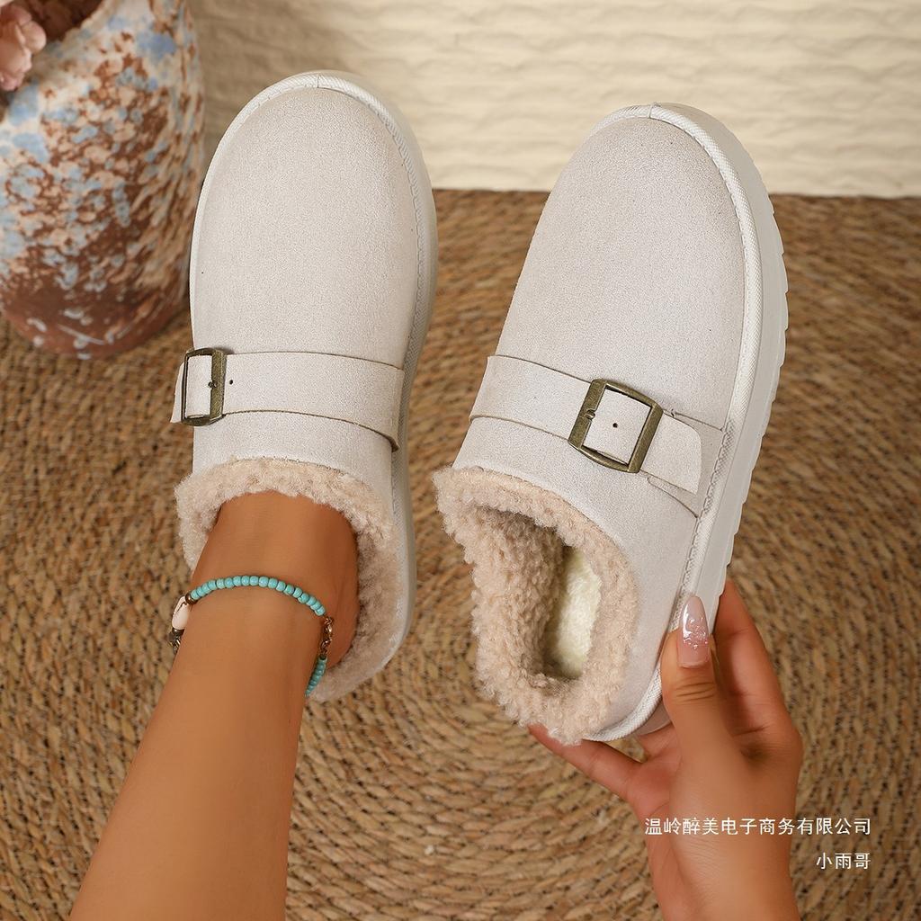 Thick-soled snow boots wish Amazon autumn new velvet bag head empty cotton shoes women's warm belt buckle