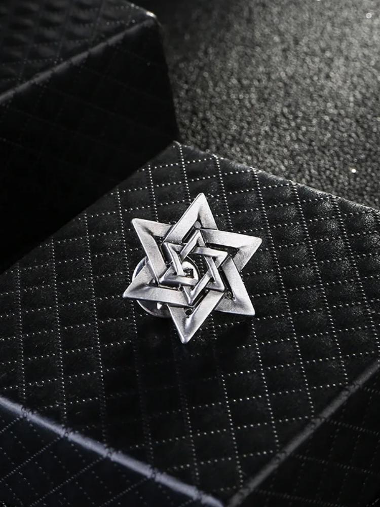 

High-End Business Men s Suit Hollow Hexagonal Six-Pointed Star Retro Brooch
