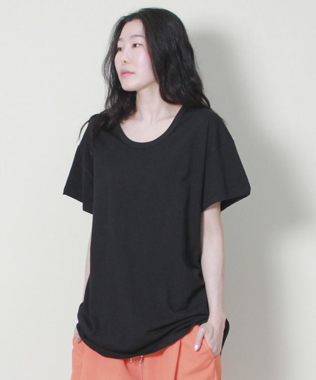 Deumakeu Solid Asymmetrical Loose Fit Crew Neck Short Sleeve T-Shirt Black