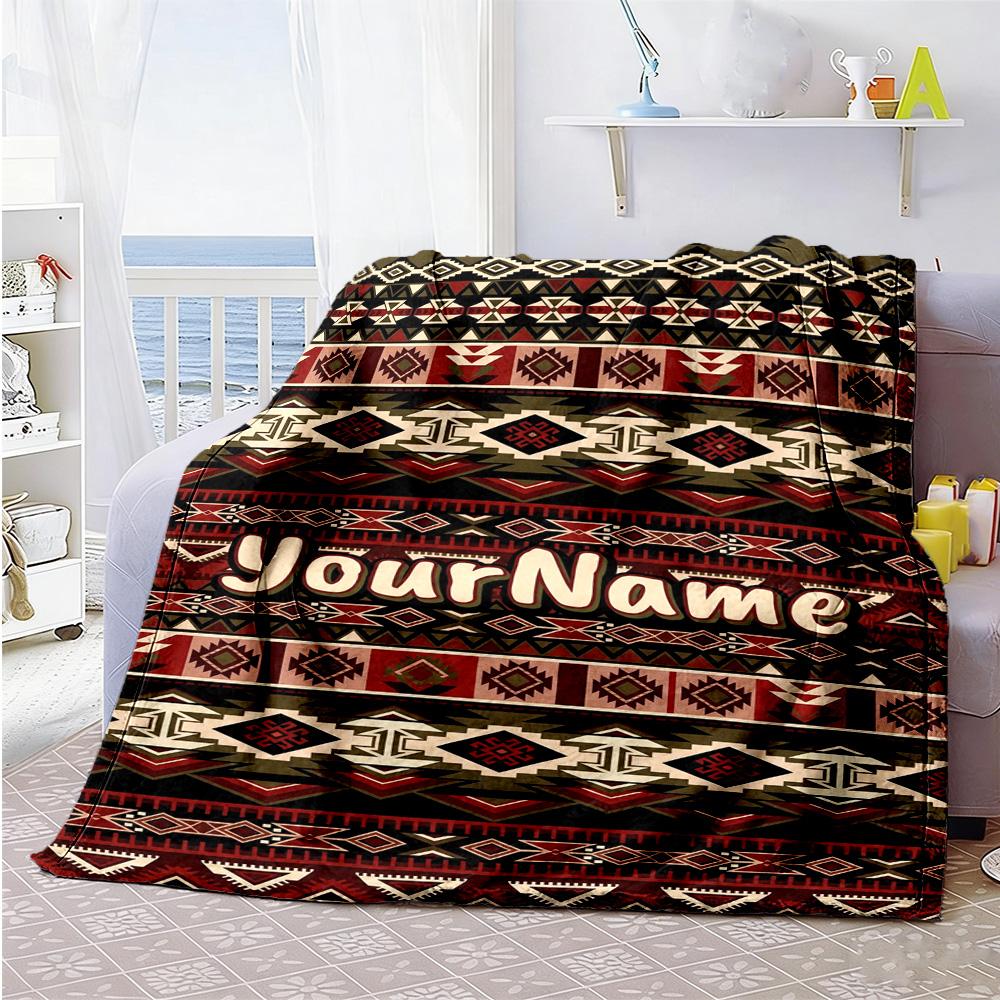 Ethnic Tribal Patterns Customize Text Blanket Gift Personalized Blanket Comfortable Perfect for Sofa Home Decor Bedding Couch All-Season Use