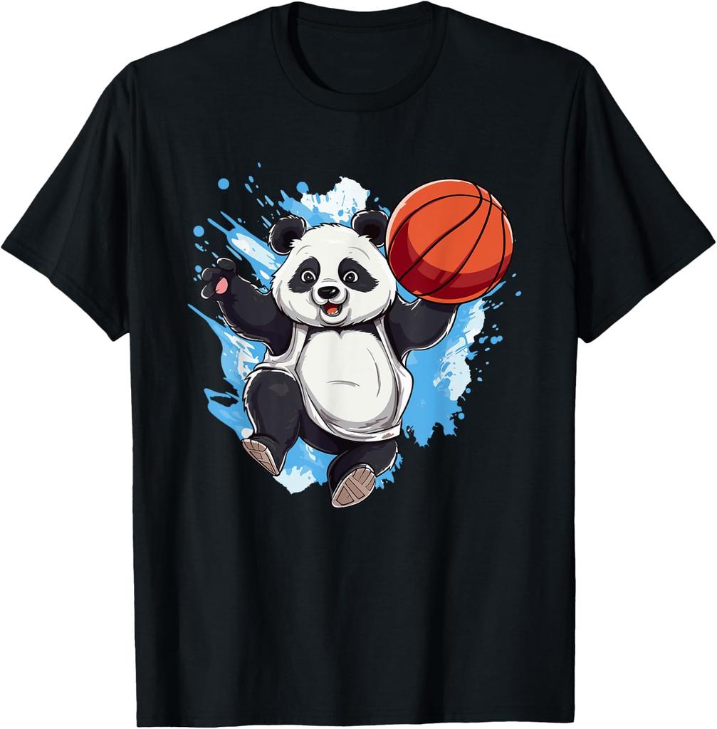 Cute Panda Playing Basketball Graphic T-shirt