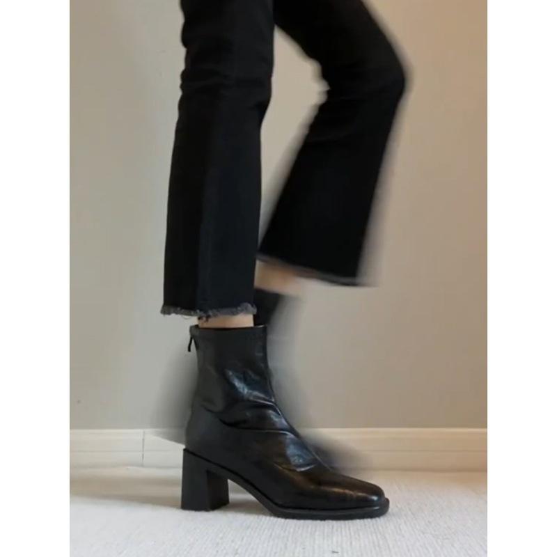 Vintage Coarse Heel Elastic Skinny Boots Children'S High Heel Square Head Short Boots Martin Boots