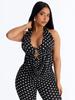 Polka Dot Tie-Up Halter Backless Top & Slim Pants Set for Women
