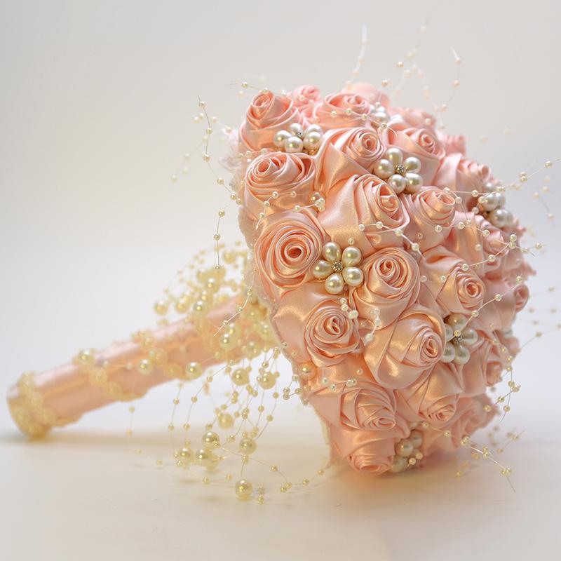 Handmade Rhinestone Bridal Bouquet Crystal Wedding Round Tossing Bouquet Artificial Flower Bunch for Bride Bridesmaid