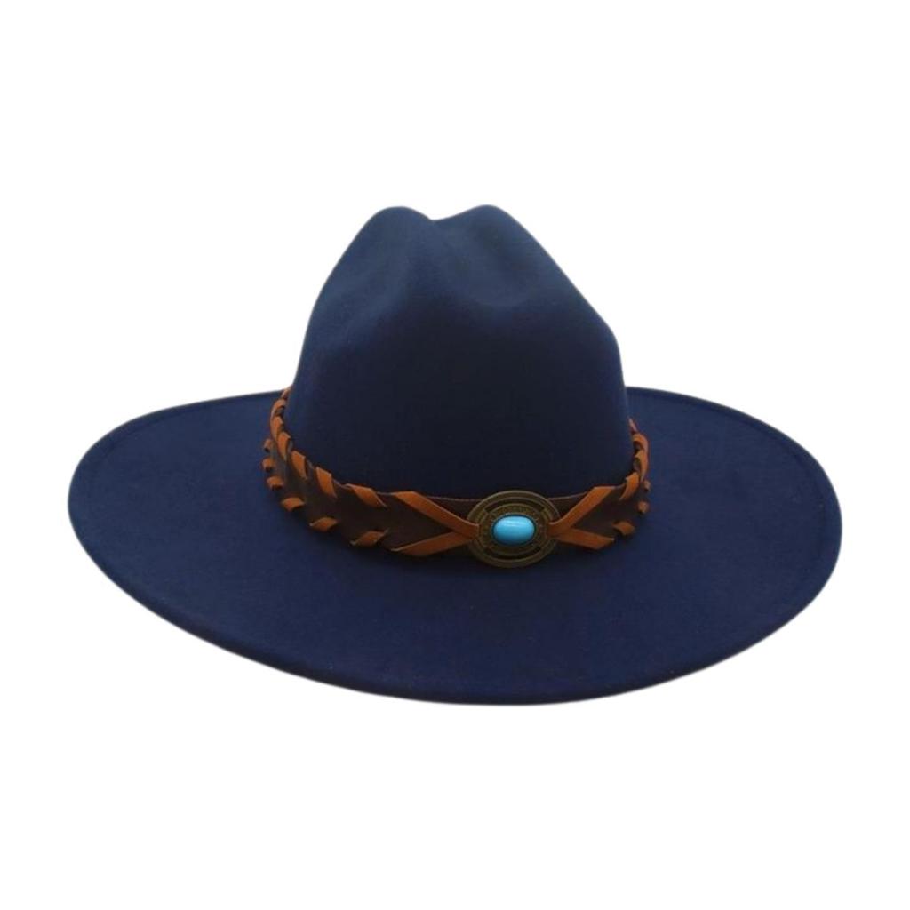 French Flat-Brimmed Top Hat Western Cowboy Hat Hot-Selling High-End Ethnic Style Travel Sunshade Woolen Jazz Hat