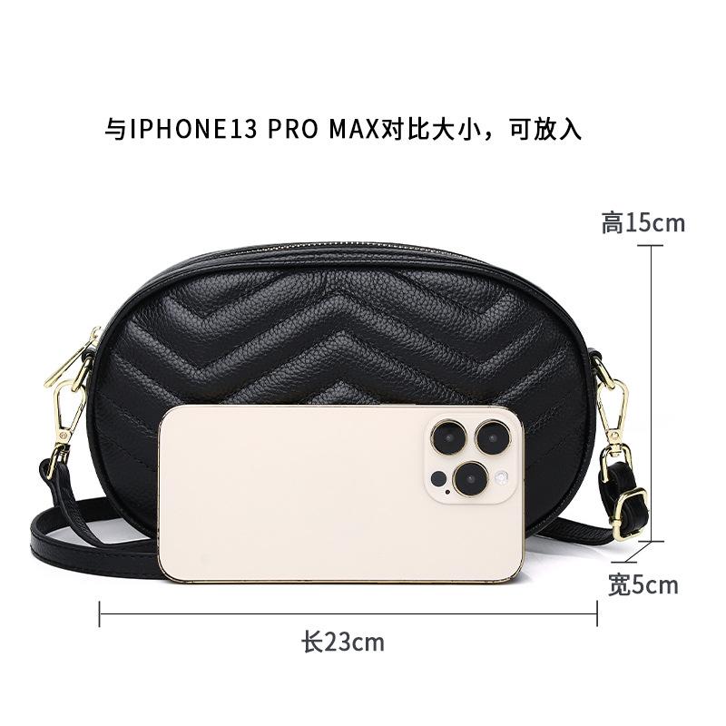 Cowhide Women'S Bag Peach Heart Striped Shoulder Messenger Bag Summer Mobile Phone Bag Small Round Bag Soft Leather Tide