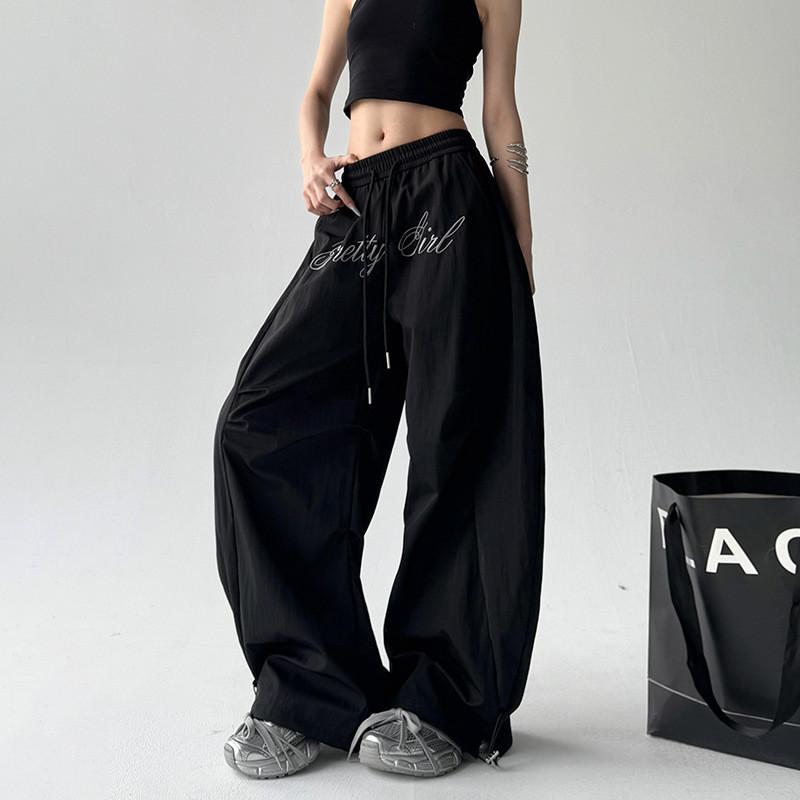 Spring American Letter Embroidered Cargo Pants With Wrinkle Effect For Teenagers
