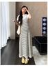 2026 Summer Casual Maternity Two-Piece Set: Short-Sleeved T-Shirt + Striped Slimming Overalls Skirt