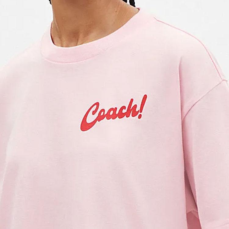Coach Ss24 Logo Letter Print Loose Short Sleeve T-Shirt Women tops Pink CT415-PIN