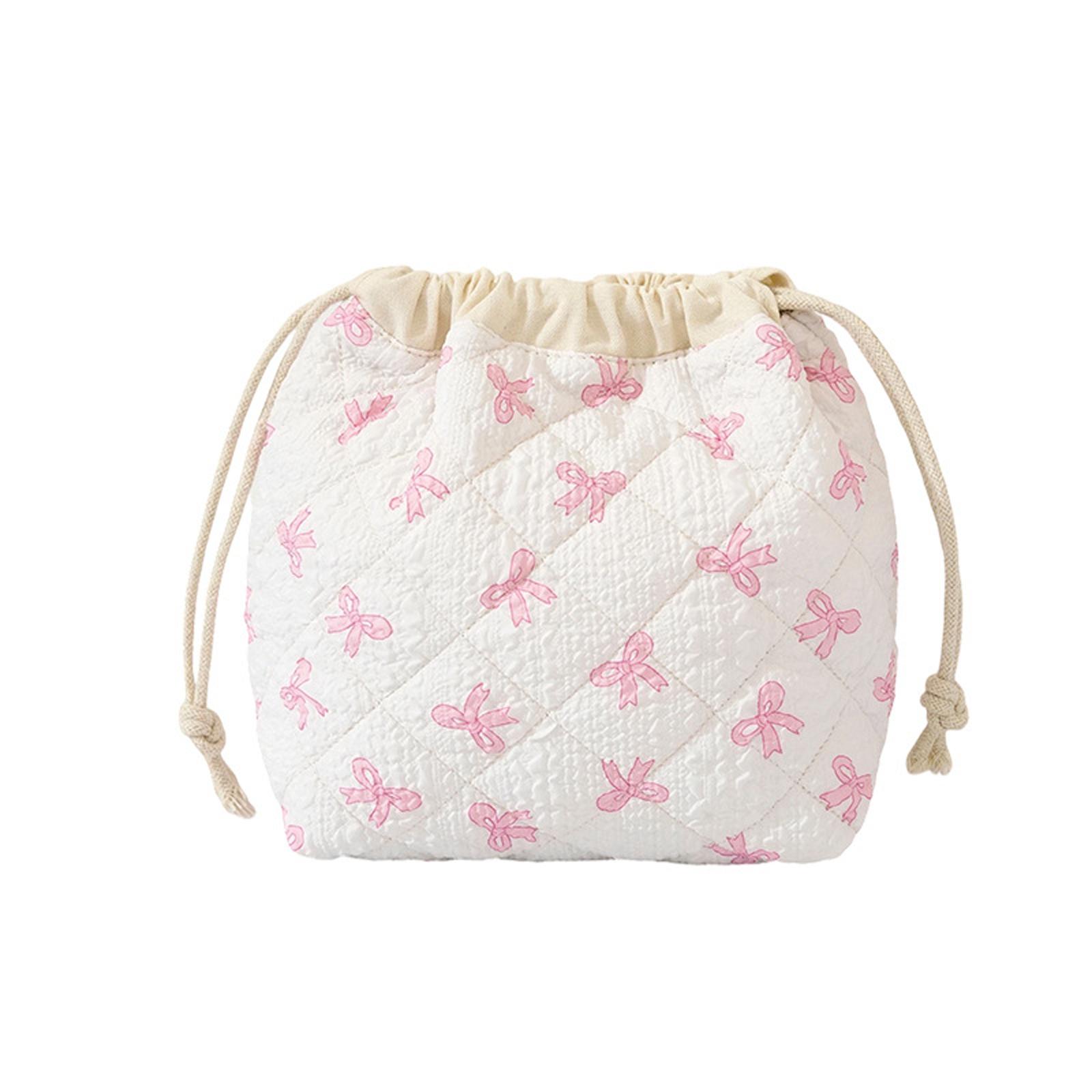 

Quilted Drawstring Storage Bag with Floral Pattern Lightweight Portable Pouch for Cosmetics Toiletries and Small Accessories Organizer one size