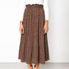 Women High Waist Linen Pleated Skirt Polka Dot Mid Calf Elastic Waist Spring Summer Autumn Casual Skirt Black Brown Green Red S XL