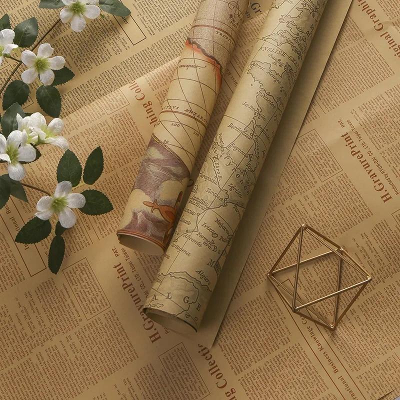 10pcs/lot Bouquet Flowers High-end Paper Retro Kraft Wrapping Paper Birthday Gift Box Festival Handmade Material Cover Newspaper