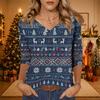 Women's Casual V-Neck Christmas Print Tunic -Quarter Sleeve Holiday Blouse