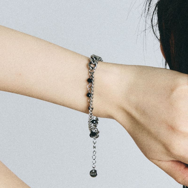 SCALETTO SBW017 Black Beads Steel Chain Bracelet