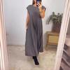 Damen Sommer Rundhals Ärmellos Plissiertes Maxikleid, Elegantes Lässiges Langes Kleid, Einfarbiges A-Linien-Kleid, Perfekt für Strand, Party oder Tägliches Tragen