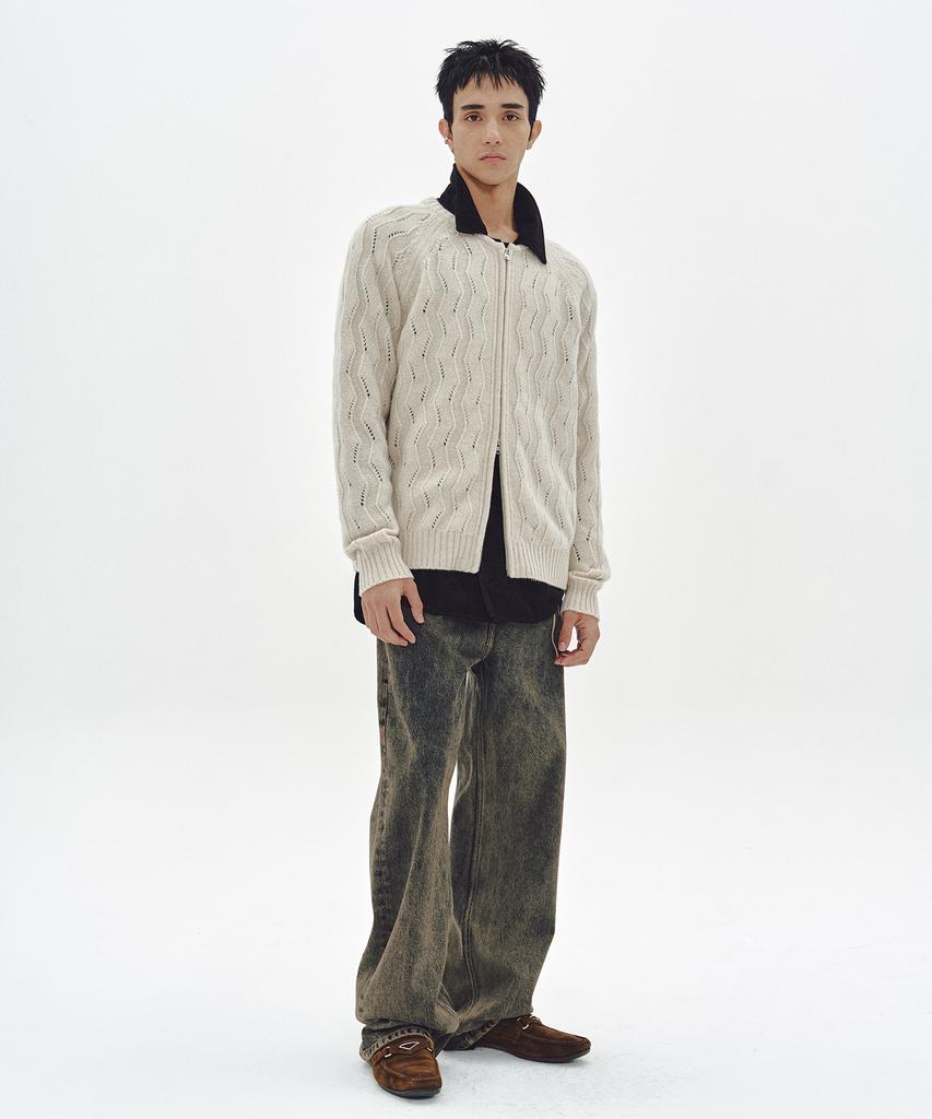 MMIC Wavy Zip Cardigan (Ivory)