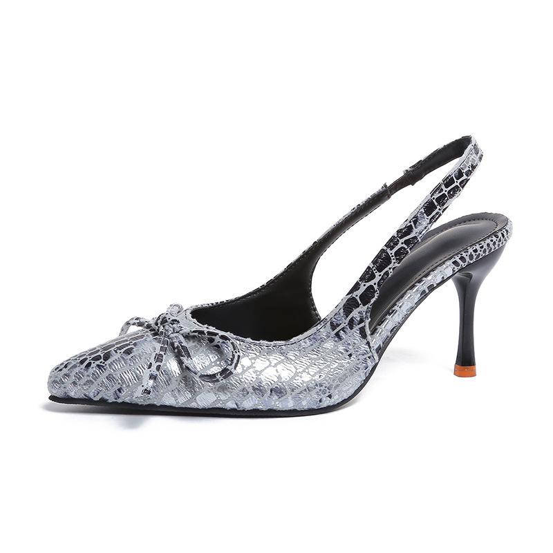 Spring and summer new pointed head thin heel high heel sandals bag head champagne rhinestone home bow high heels 35