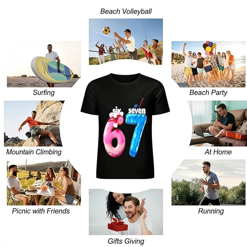 Sweet Number 67 Print Casual Short Sleeve T-Shirt For All Ages Pure Cotton T-shirt