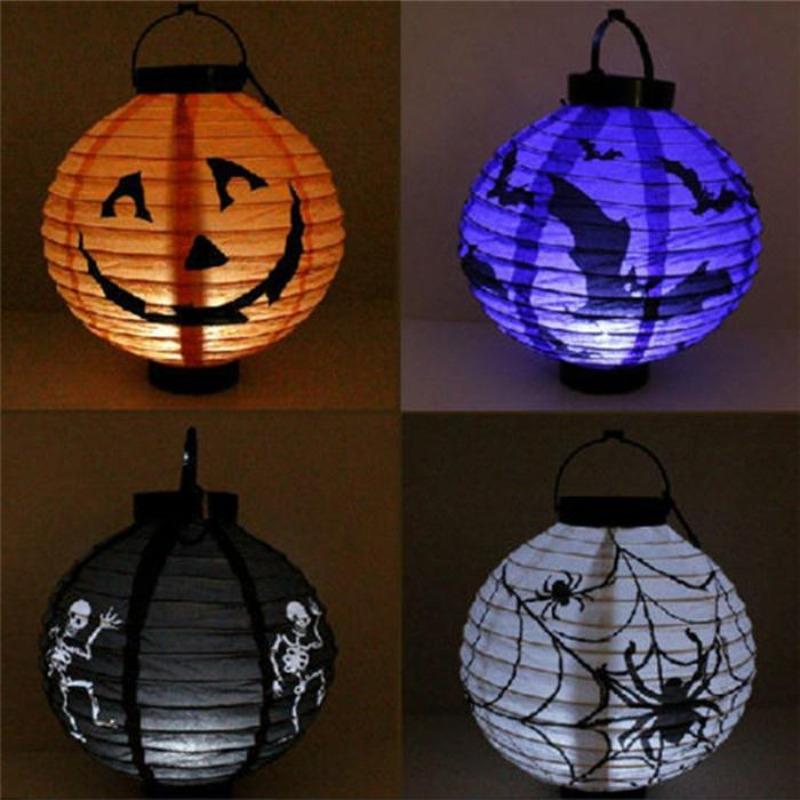 Halloween LED Paper Pumpkin Bat Spider Hanging Lantern Light Holiday Christmas Party Lamp Home Decor