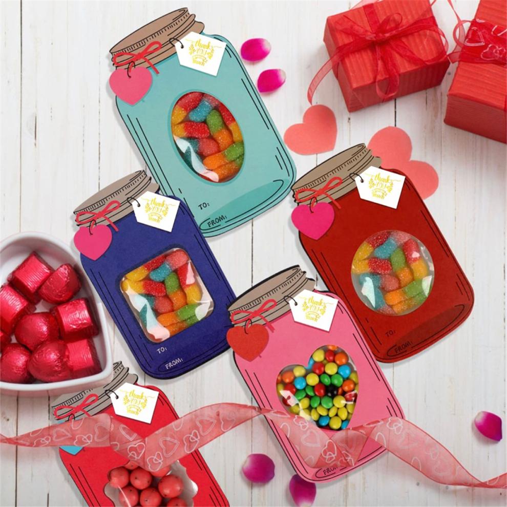50 Pack Valentines Cards for Adults, Mason Jar Valentines Day Cards