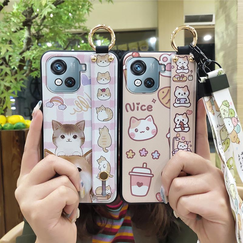 Dirt-resistant Wrist Strap Phone Case For Blackview Oscal C80 Cartoon Wristband Kickstand Silicone Cute Soft case Ring