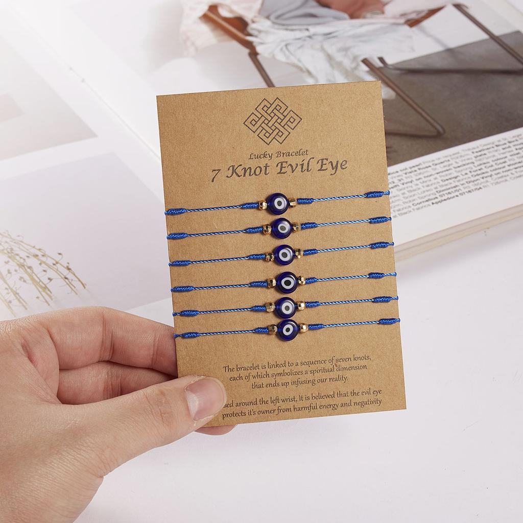6 pezzi/set Braccialetto Occhio Malvagio Blu Turco per Donne Catena a Corda Intrecciata Fatta a Mano Braccialetto con Perle di Cristallo Gioielli Ingrosso Dropshipping