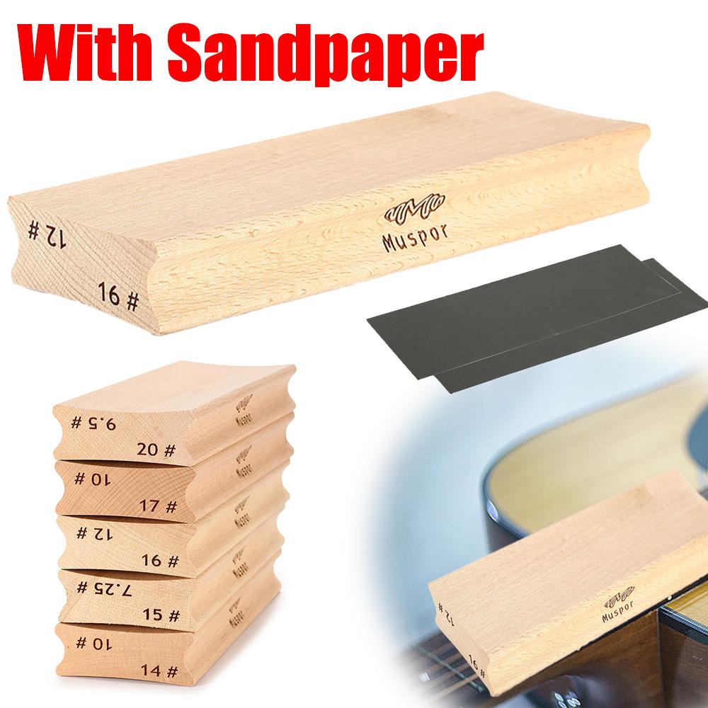 Wooden Radius Sanding Block With Sandpaper Guitar Bass Fret Leveling Fingerboard Luthier Radius Sanding Block Leveling Tool