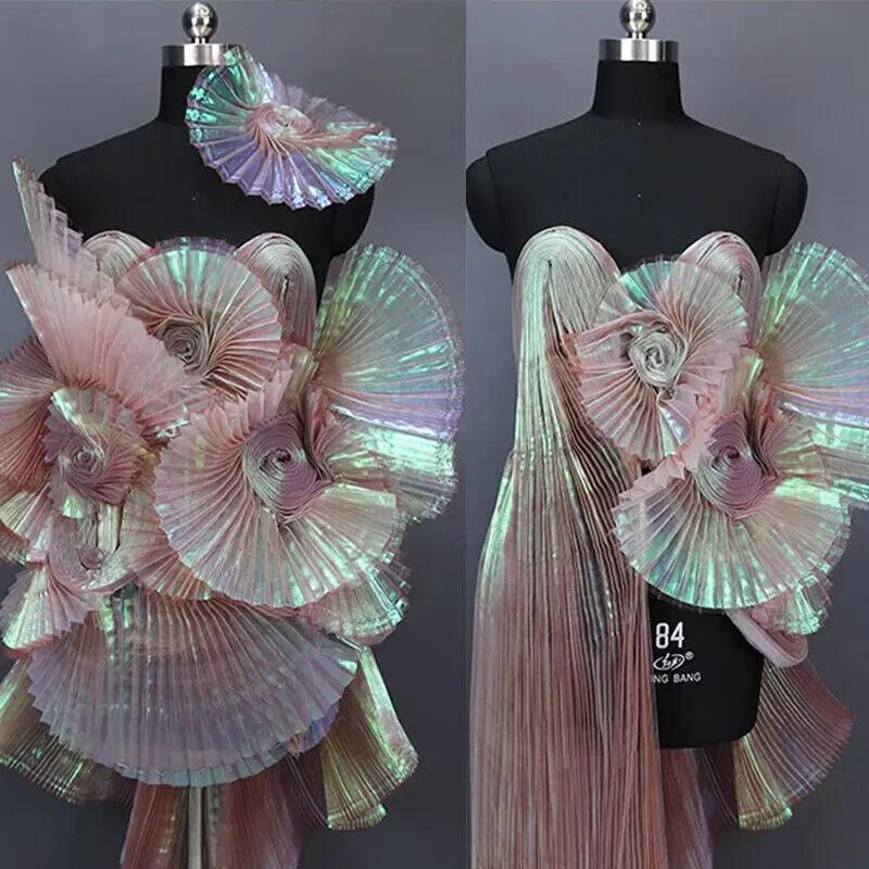 100x140cm Laser Pleated Fabric Crinkle Wedding Photography Background Stage Decors DIY Women Dress Suit Diy Sewing Material