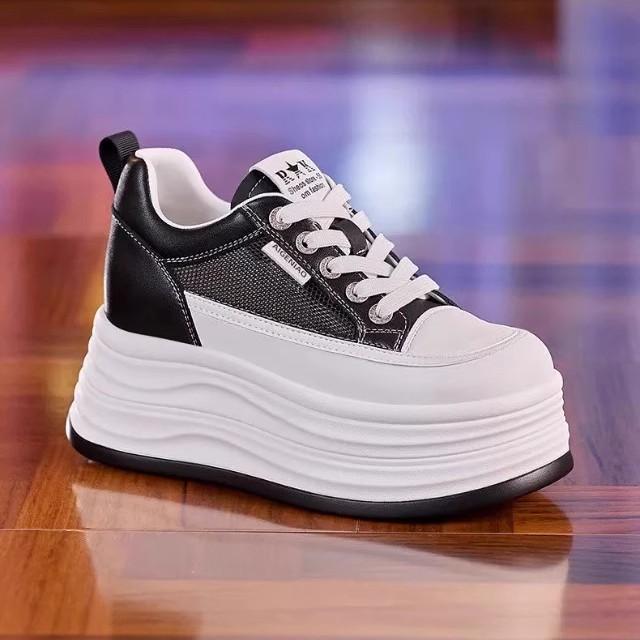 Platform White Shoes Women's 2025 Spring New Casual Versatile Single Shoes Women's Sports Shoes Heightening Board Shoes Mesh Breathable
