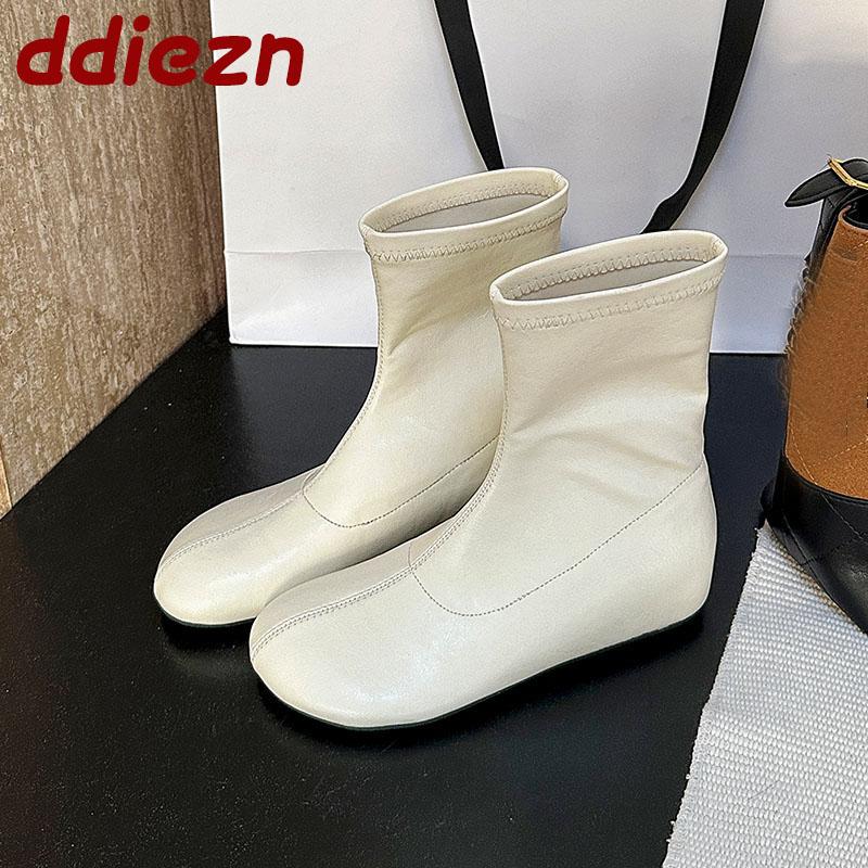 Female Height Increasing Shoes Ladies Modern Short Boots Round Toe Elastic Women Ankle Stretch Boots Slip On Shoes