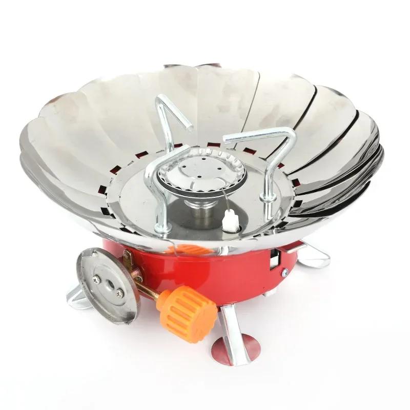 Outdoor Portable Lotus Stove Windproof Folding Small Square Furnace Iron Carbon Steel Material Sealed Gas Valve Camping Stove