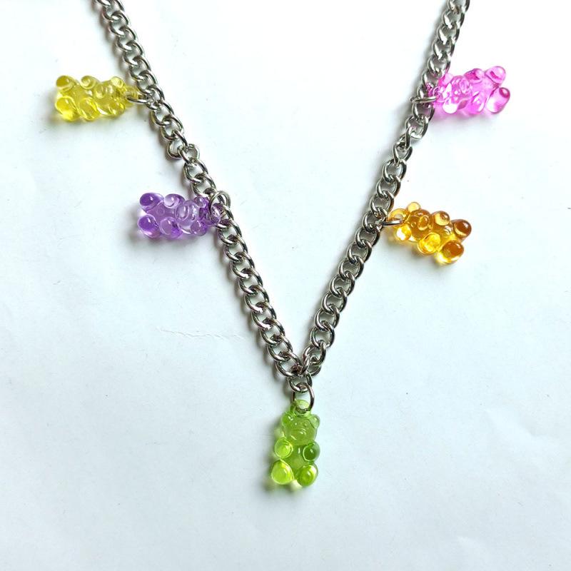 Collier Ours à Chaîne Épaisse Colorée - Bijou de Mode