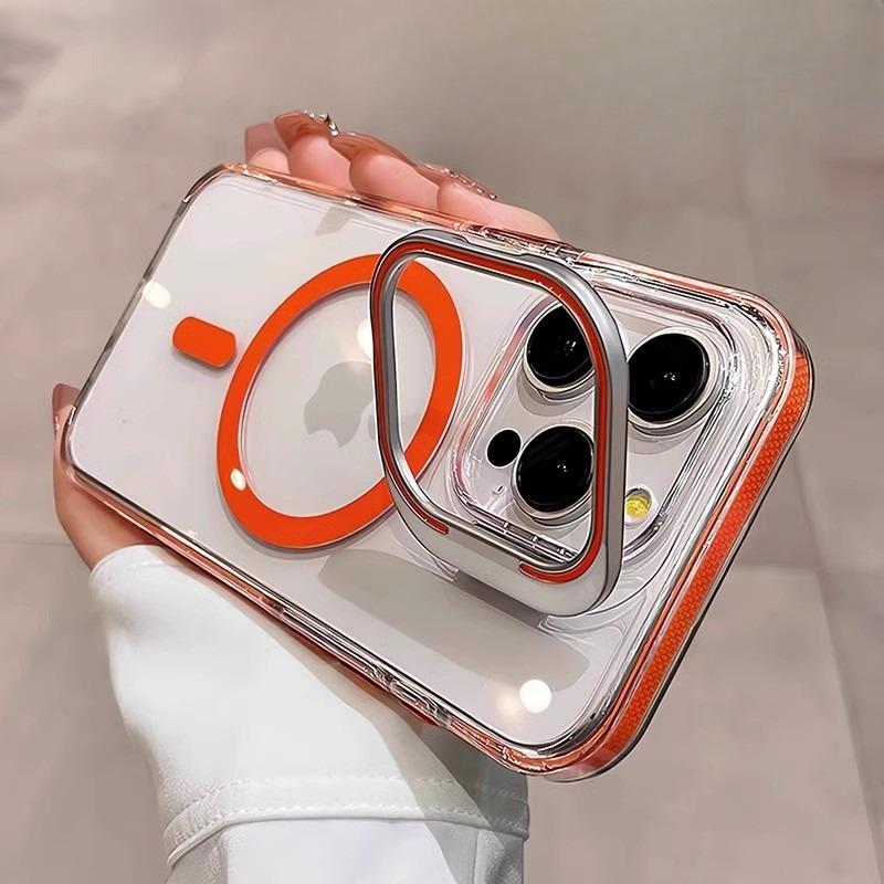 Applicable To Apple 17 ProMax Lens Cover Bracket Mobile Phone Case IPhone 16 Transparent Magnetic Suction Anti Fall Protection Case