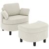 Armchair Lounge Chair with Storage Stool, Cushion Cream White