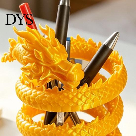 Decorative Pen Cup for Study Coiled Dragon Holder, Chinese Style Pencil Cool Gaming Desk Decor Organizer, Stationery Storage Container Office