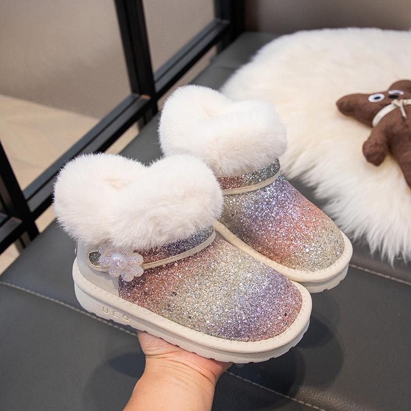 

Девочки зимние сапоги 2025 новые зимние детские модные сапожки принцессы с пайетками девочки теплые бархатные хлопковые сапоги прилив 32-37 yards, 6 pairs in one hand