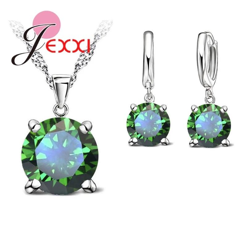 Solid 925 Sterling Silver Jewelry Sets 4 Claws Cubic Zirconia Pendant Necklace Earring Fashion Jewelry For Women SET