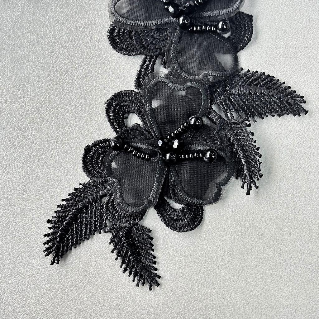 Black Embroidery Lace Pair Flower Clothing Decoration Wedding Dress Dress Embroidery Patch Patch Accessories