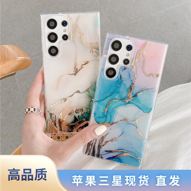 Applicable to Samsung s25ultra mobile phone case marble pattern bronzing s23 electroplating double-layer A54 mobile phone case