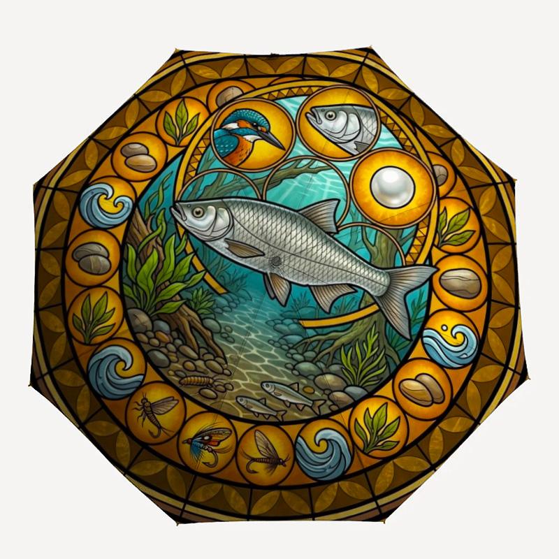 River Glass pattern umbrella, portable and foldable design, 8 ribs, a casual accessory for Halloween, Christmas, and birthday gifts.