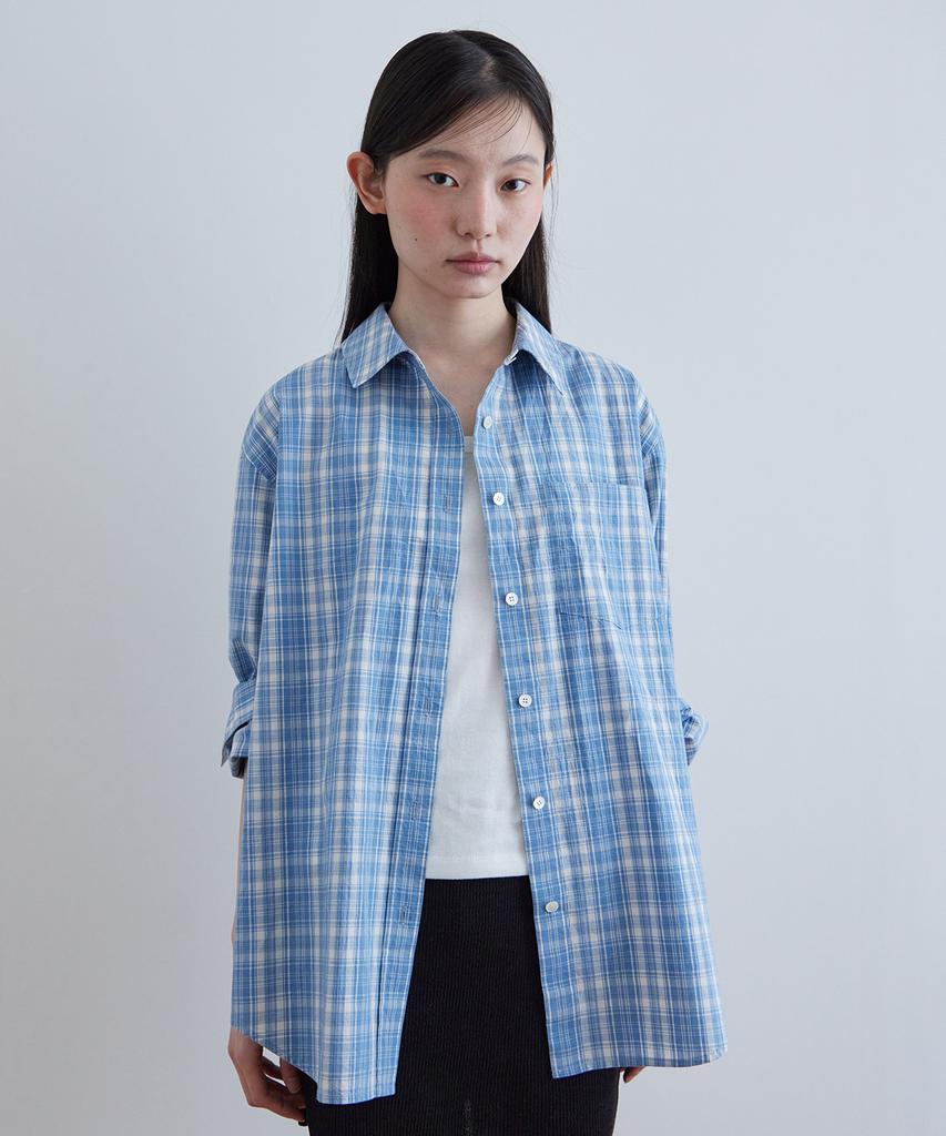 STEP AROUND Soft Cotton Washing Check Shirts_Blue
