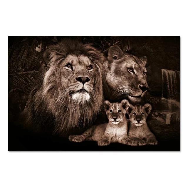 Modern Lion Family Wall Art Canvas Painting Print Posters Nature Animal Tiger Mural Pictures for Living Room Home Decoration