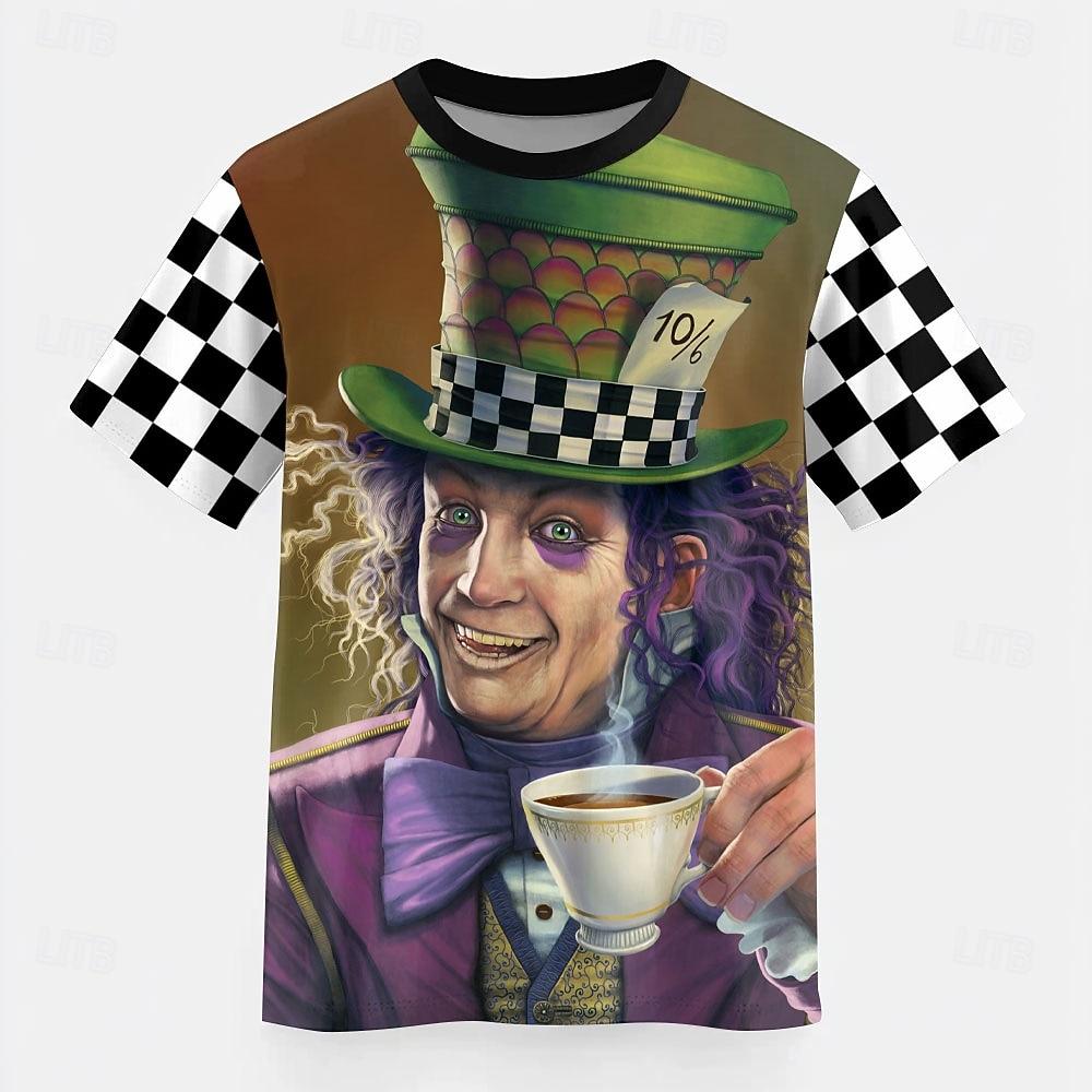 Mad Hatter Alice in Wonderland Men s Graphic T-Shirt - Checkered Short Sleeve Tee with 10/6 Print S